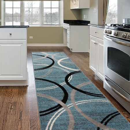 World Rug Gallery Modern Wavy Circles Design 2' x 7'2'' Blue 377BLUE2X7